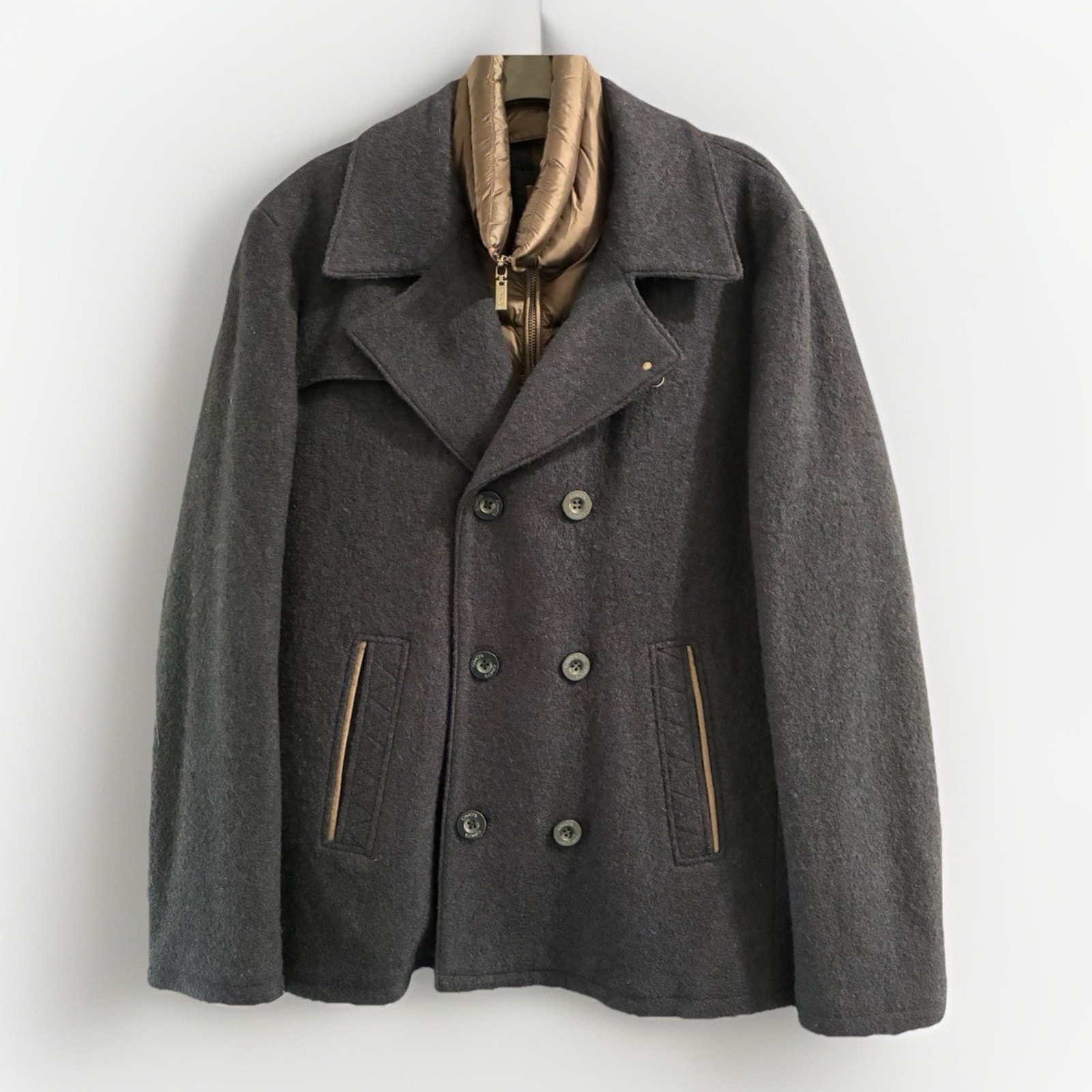 Gimo’s Men’s Wool Blend W/Removable Down Navy Puffer Insert Pea Coat Size 54
